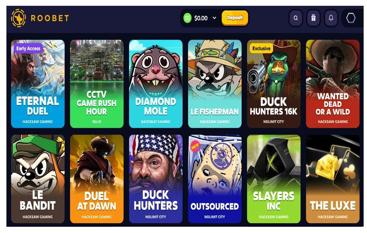 A screenshot of Roobet&rsquo;s popular games page
