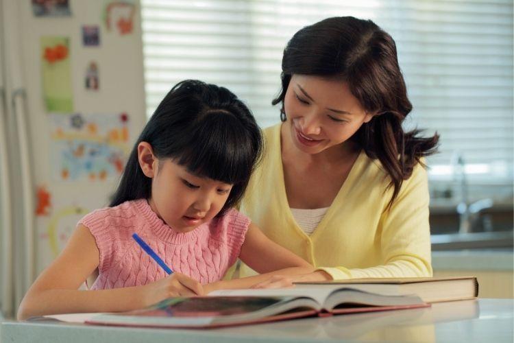 Mom Teaching Daughter Homeschool Lesson